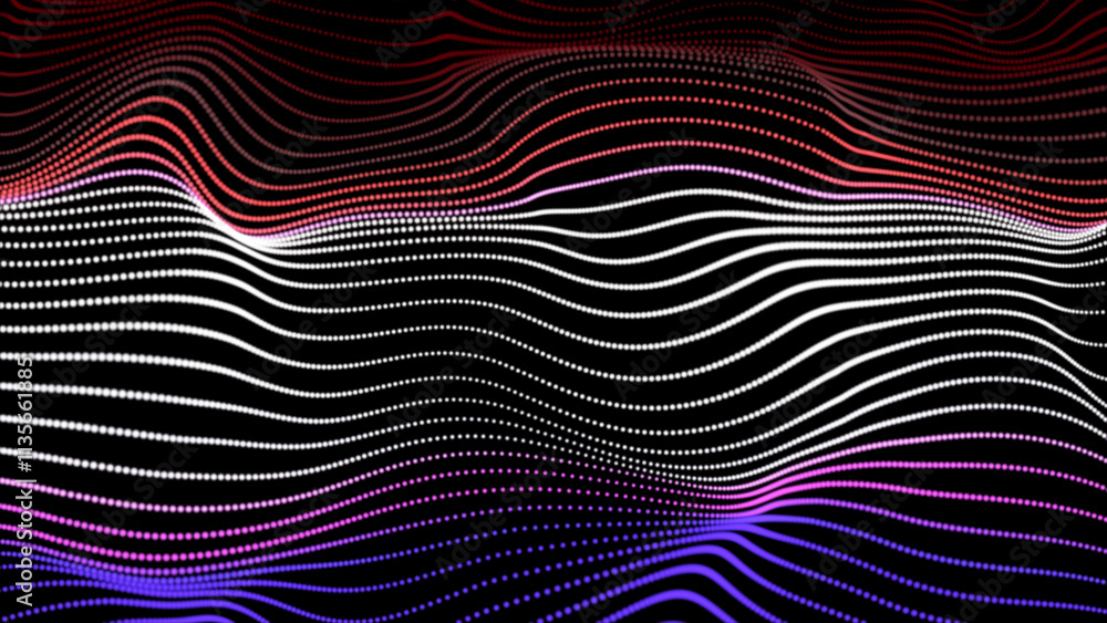 Poster abstract multicolored dot line with a dynamic wave. abstract digital wave dots lines particles, cybe