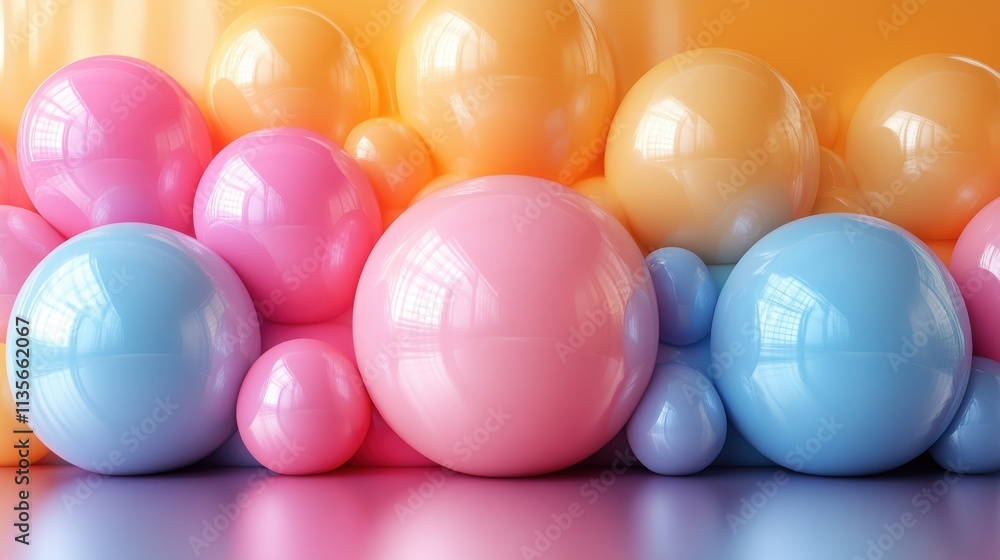 Poster abstract 3d render of colored bubble shape modern background desig