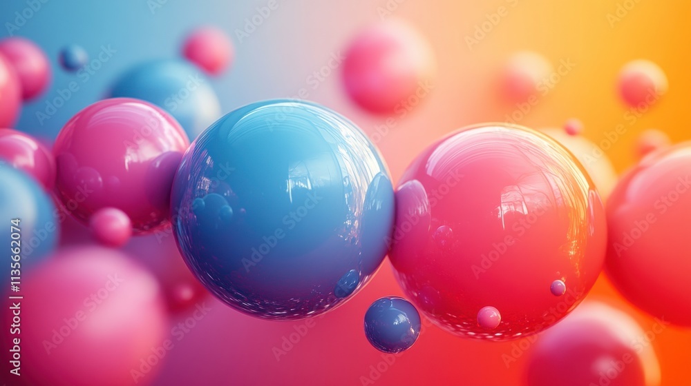 Poster abstract 3d render of colored bubble shape modern background desig