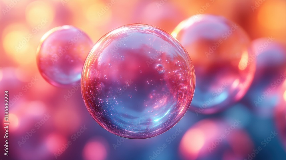 Poster abstract 3d render of colorful bubble modern background desig