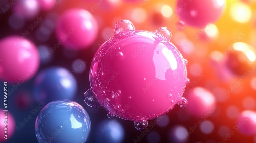 Poster abstract 3d render of colorful bubbles background desig
