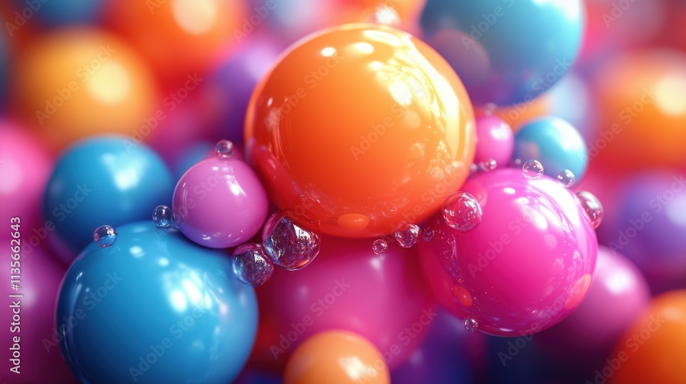 Poster abstract 3d render of multicolored spheres modern background desig