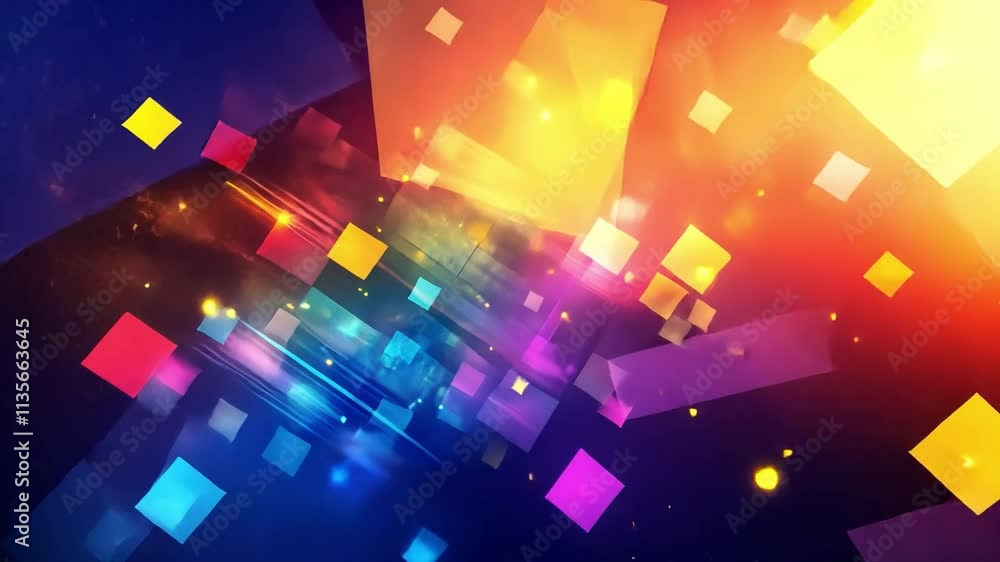 Poster abstract expo backdrop with glowing geometric patterns and vibrant colors.