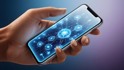 hand utilizing a smartphone and digital devices network for data communication and the idea of telecommunication