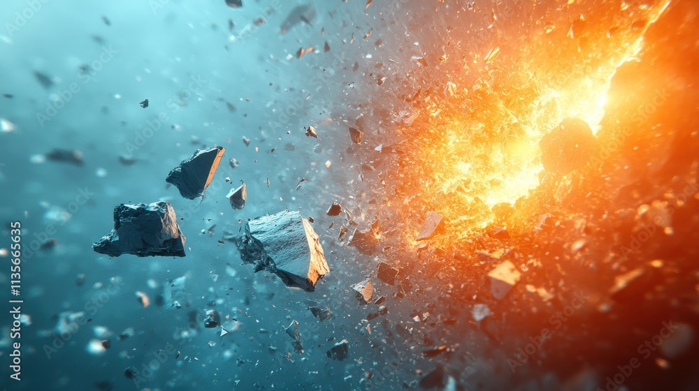 Poster abstract 3d rendering of cracked surface background with broken shape wall destruction bursting with