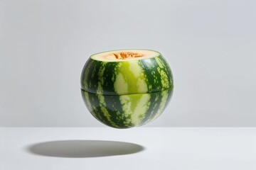 Melon Cube Floating on Bright White Background