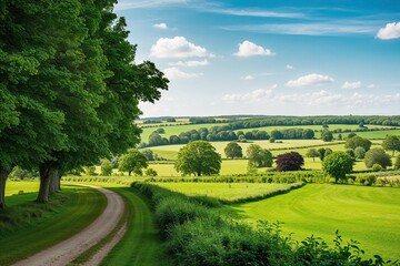 Serene Summer Countryside with Lush Emerald Landscape Views