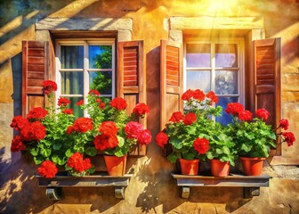 Vintage Geranium Watercolor Architectural Photography