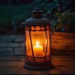 old lantern on a wooden table