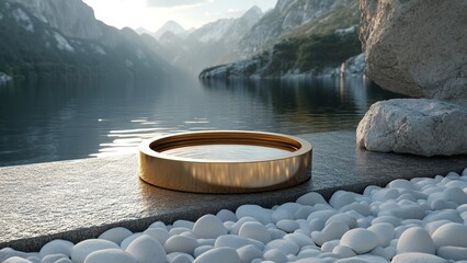 Water reflection in a circular basin by a mountain lake