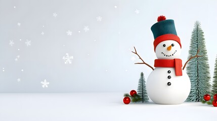 Fototapeta premium Festive cartoon snowman decoration winter wonderland digital art cozy environment cheerful viewpoint family fun concept