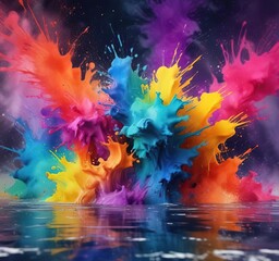 Obraz premium Large dramatic splashes of vibrant hues in an artistic watercolor background, dramatic, abstract, vivid