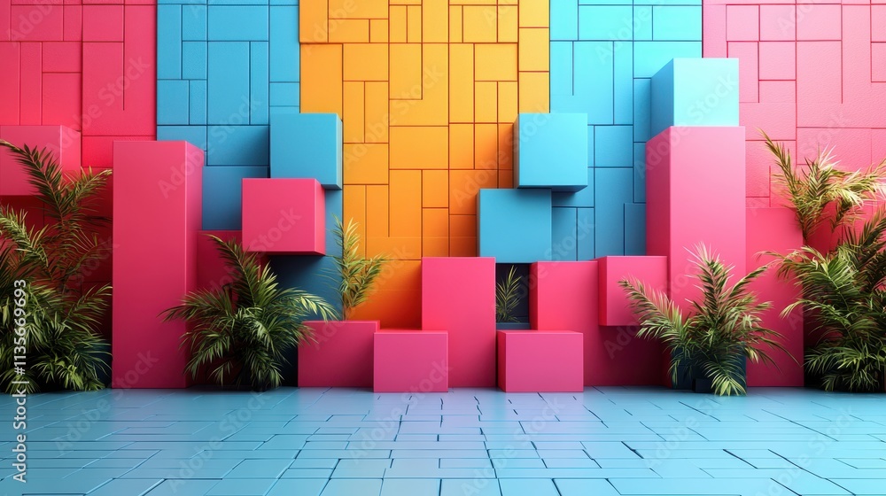 Poster abstract 3d rendering of geometric shapes modern background with simple forms minimalistic design wi