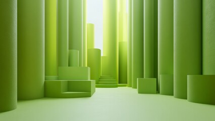 Modern green landscape with geometric shapes and light effects