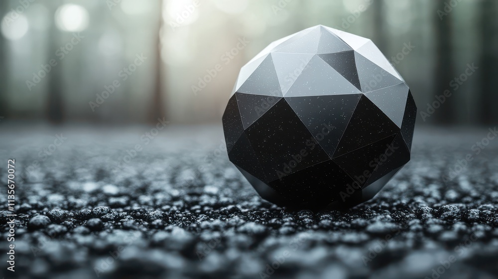 Poster abstract 3d rendering of low poly sphere with chaotic structu