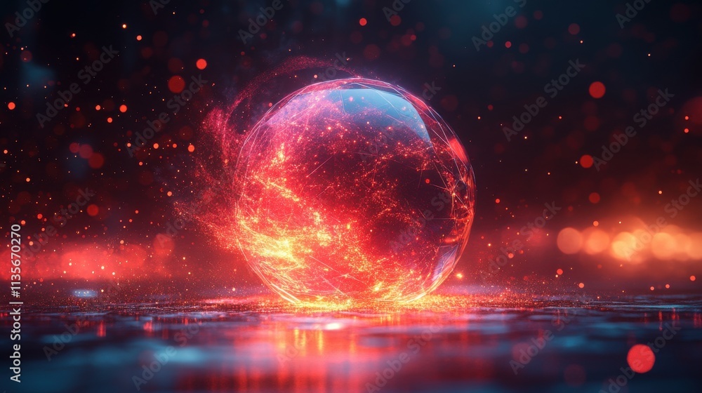 Poster abstract 3d rendering of polygonal sphere geometric shape futuristic modern background design for po