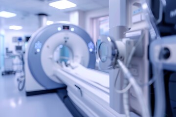 Medical room with modern CT scanner and equipment
