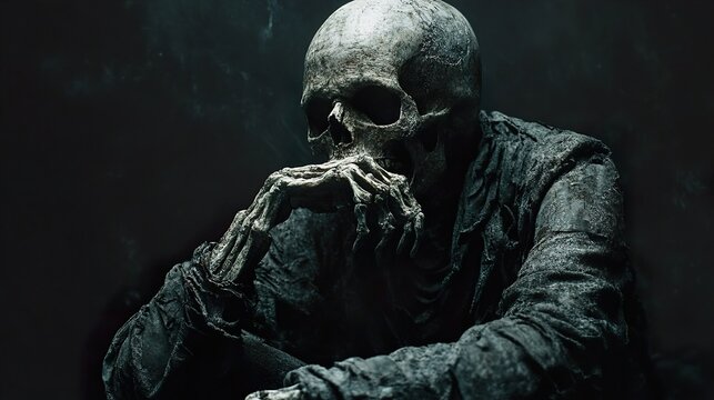 Contemplative Skull: A Dark and Brooding Digital Painting