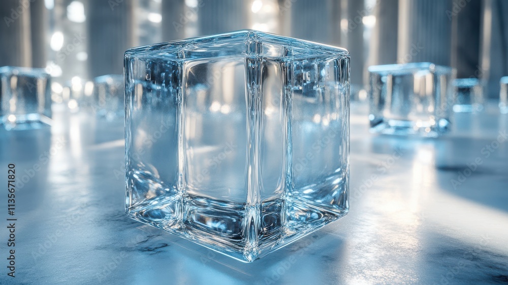 Aufkleber abstract animation 3d render of rotating glass cube on white background seamless looped vide