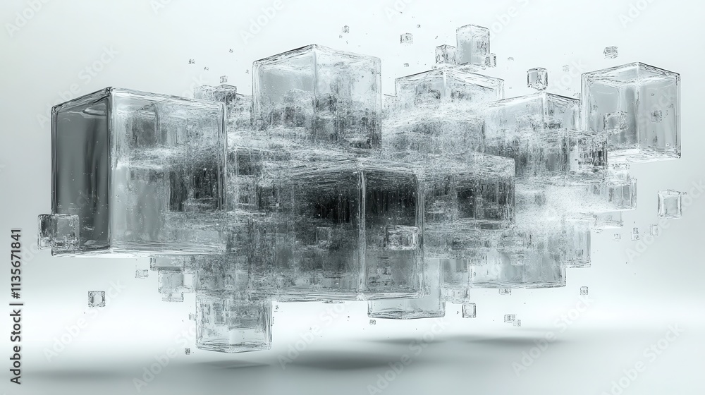 Poster abstract animation 3d render of rotating glass cube on white background seamless looped vide