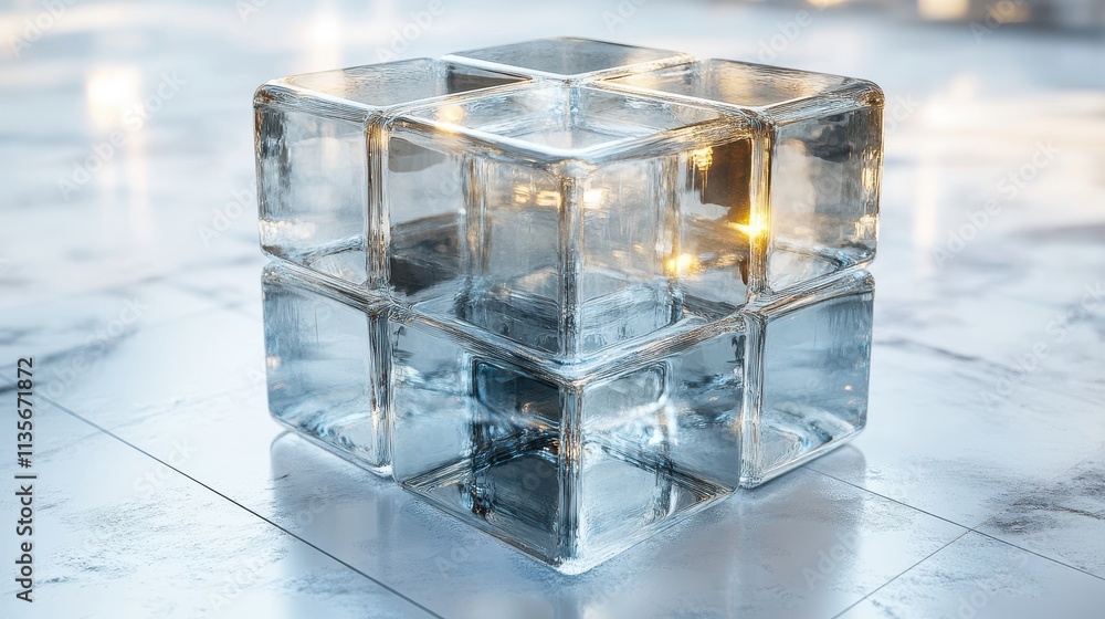 Aufkleber abstract animation 3d render of rotating glass cube on white background seamless looped vide