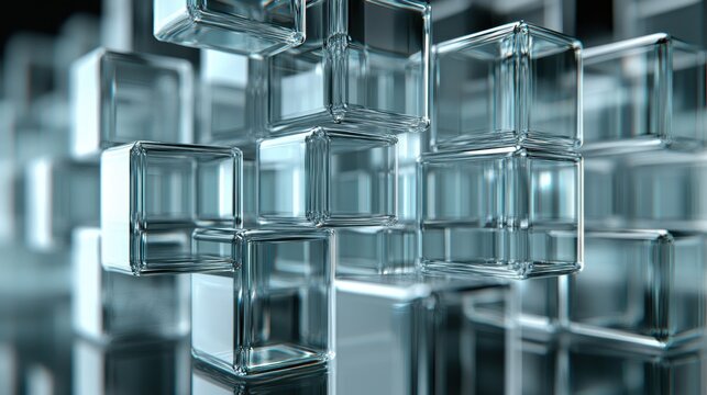 abstract animation 3d render of rotating glass squares on light background seamless looped vide