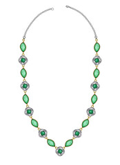 Jewelry design modern art necklace set with green sapphire hand drawing.