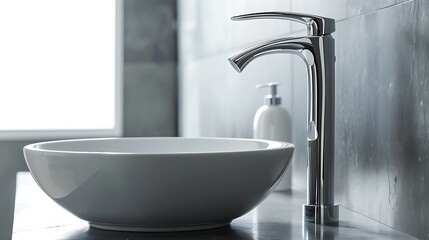 Modern faucet in bathroom, closeup