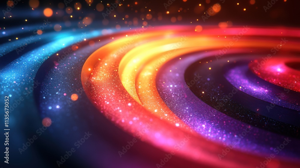 Poster abstract animation colorful rotating rings on black background seamless looped video 3d rende
