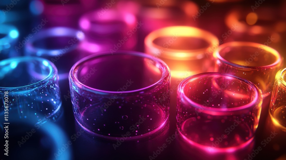 Poster abstract animation colorful rotating rings on black background seamless looped video 3d rende