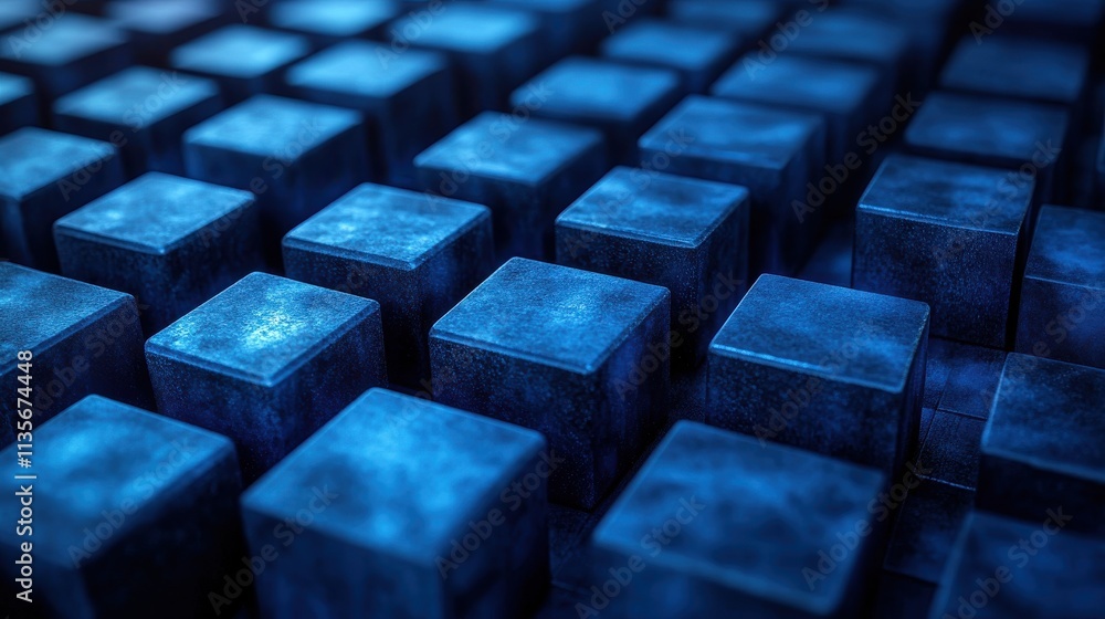 Poster abstract animation geometric design with blue blocks seamless looped video 3d rende