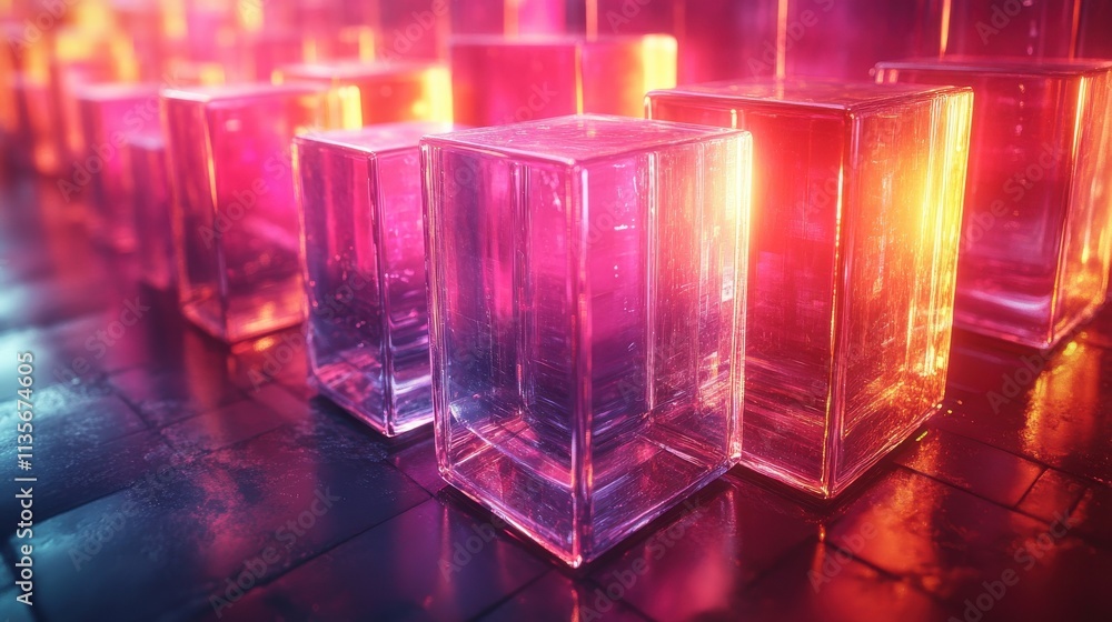 Aufkleber abstract animation geometric design with colorful glass blocks looping video 3d rende