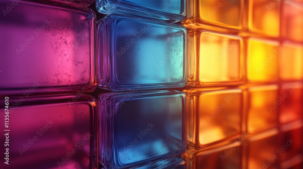 Poster abstract animation geometric design with colorful glass blocks looping video 3d rende