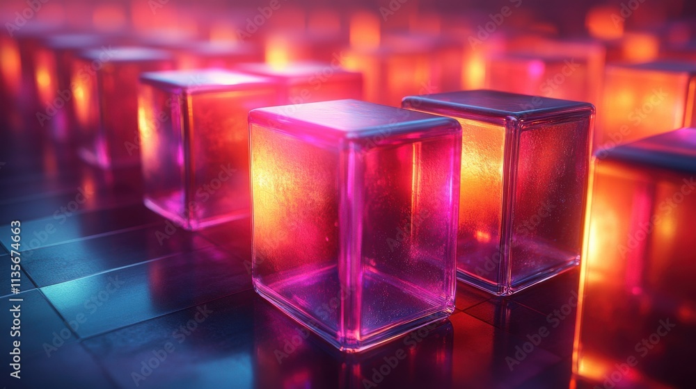 Aufkleber abstract animation geometric design with iridescent glass blocks looping video 3d rende