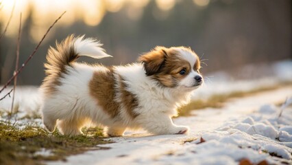 A cute puppy is a small, fluffy, and playful young dog that melts hearts with its adorable appearance and innocent charm. Its soft fur feels like a cloud, and it often comes in various colors.