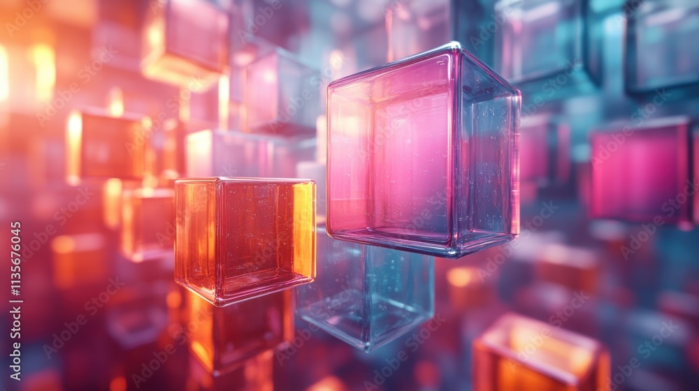 Aufkleber abstract animation of background with floating glass cubes looping video 3d rende