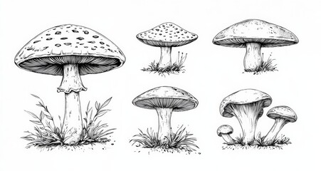 Hand drawn mushrooms