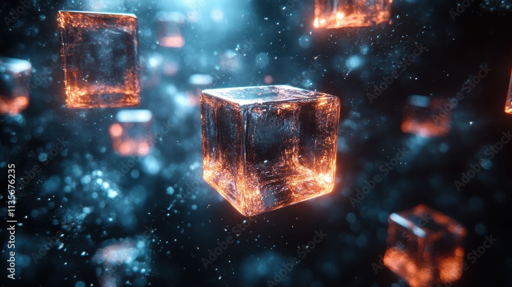 Aufkleber abstract animation of dark background with floating glass cubes looping video 3d rende