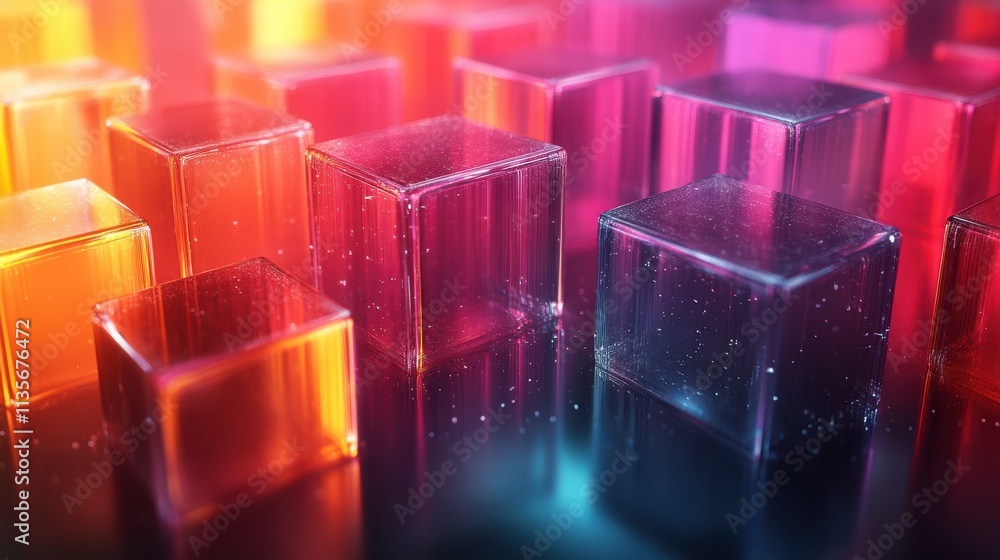 Aufkleber abstract animation of light colorful background with glass cubes looping video 3d rende