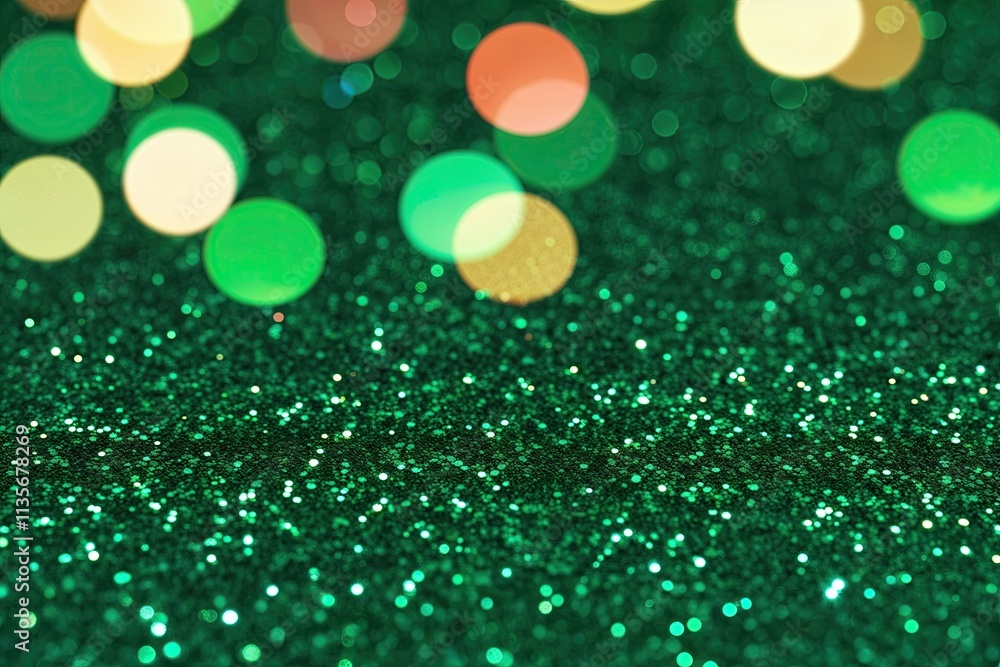 Poster emerald glitter texture background with lush bokeh effect and vivid colors