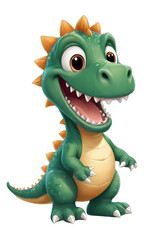 Fototapeta premium Cute green & yellow dinosaur. smiling big. on white bg; great for kids to download and print.
