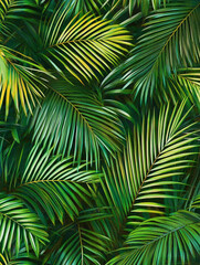 Lush Green Palm Leaves Tropical Foliage Background