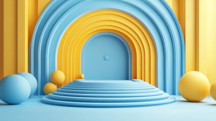 Creative abstract design featuring blue and yellow curved shapes