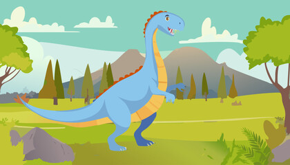 Dinosaur in the park. Cartoon vector illustration.