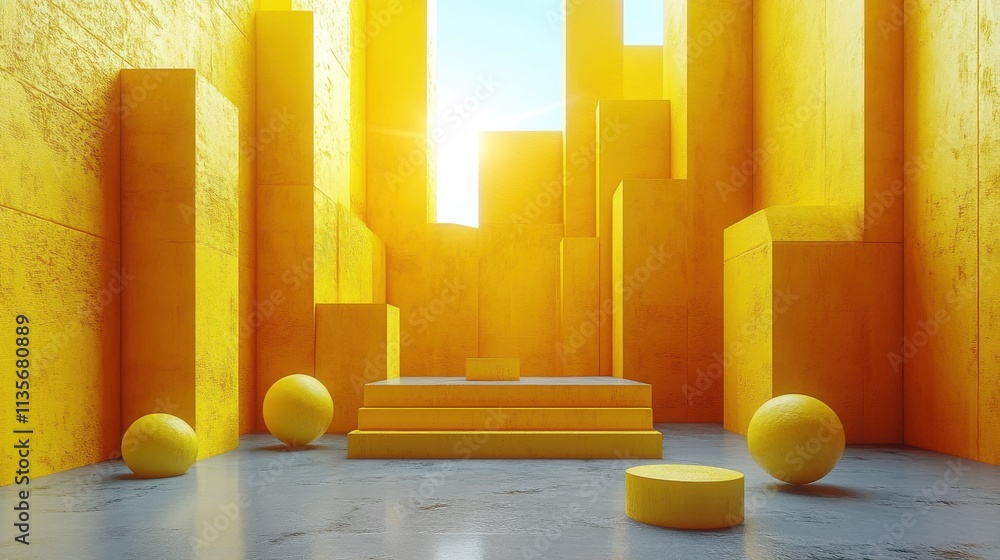 Poster abstract animation yellow geometric background looping video 3d rende