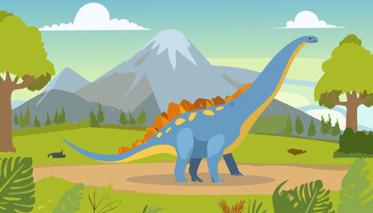 Dinosaur in the forest. Cartoon vector illustration of Dinosaurs.
