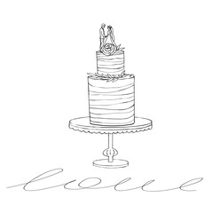 A wedding wedding cake. Line style  on a white background