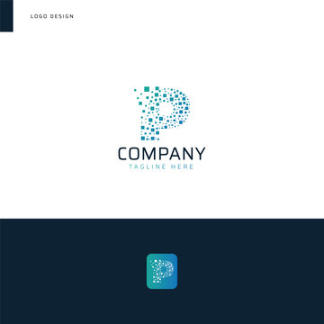 Pixel P Letter Logo. Abstract P Design Vector Illustration