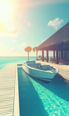 Obraz premium Tropical Paradise Boat Dock - Luxury Oceanfront Resort