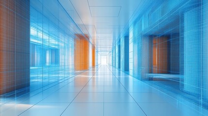 abstract blue wireframe 3d rende